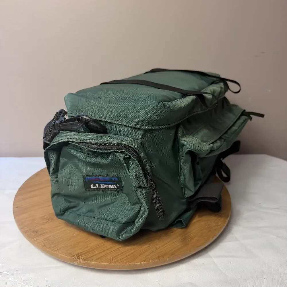 Vintage L.L. Bean Camera Bag Green Nylon Bag Elastic and Hook & Loop Straps